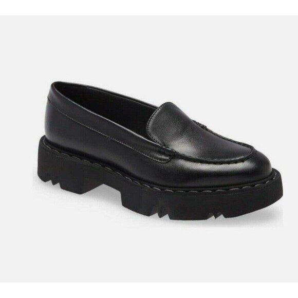 AQUATALIA Hayley Water Resistant Platform Loafers In Black Leather Sz 8 New - Picture 1 of 8